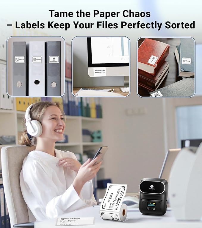 Phomemo Labels - Phomemo M110 Labels for M220/ M100/ M250/ M102/M221/M200/M108 Label Maker, 1.97"x3.15"(50x80mm), M110 Thermal Label 3Rolls, Sticker 100 Labels/Roll, Square, Black on White