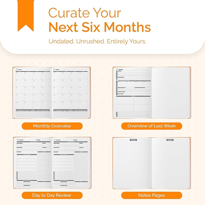 Panda Planner Pro 2026 - A4 6 Month Daily, Weekly & Monthly Planner for Productivity – Large 8.5x11 Undated Day Planner, Goal Planner, Project Organizer & Habit Tracker Notebook – Orange