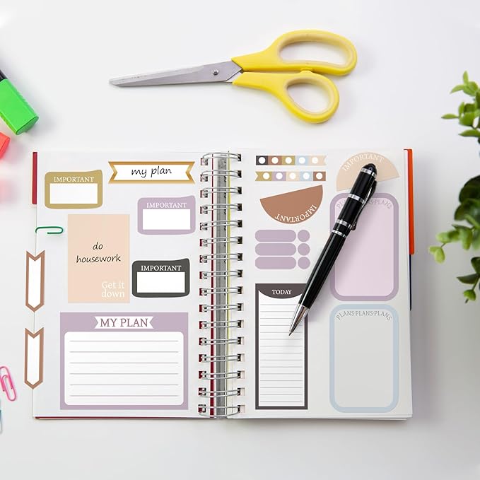 Ctosree 24 Sheets Functional Planner Stickers with Elbow Tweezer Mixed Metallic Functional and Elegant Stickers for Planners Notebooks Budgeting (Neutral Color)