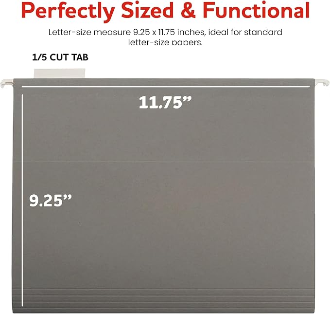 Grey Hanging File Folders – 8 Pack, Letter Size File Organization Folders for Home, Office, School & Filing Cabinets