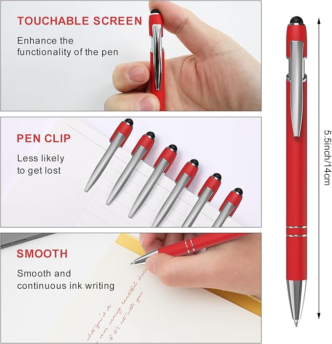 Actsun Red Gel Ink Pens, 12 Pcs, Fine Point, Smooth Writing, with Stylus Tips, 0.7 Mm, Office Desk Accessories, Motivational