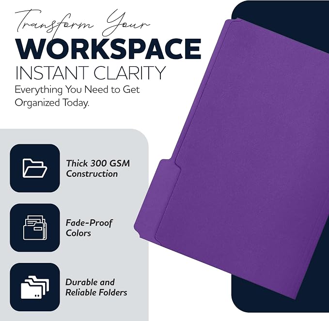 Colored File Folders 15-Pack – 5 Assorted Colors – Letter Size, 1/3-Cut Tabs – Paper Folders Modern Set: Black, Grey, White, Orange, Purple (Modern Set)