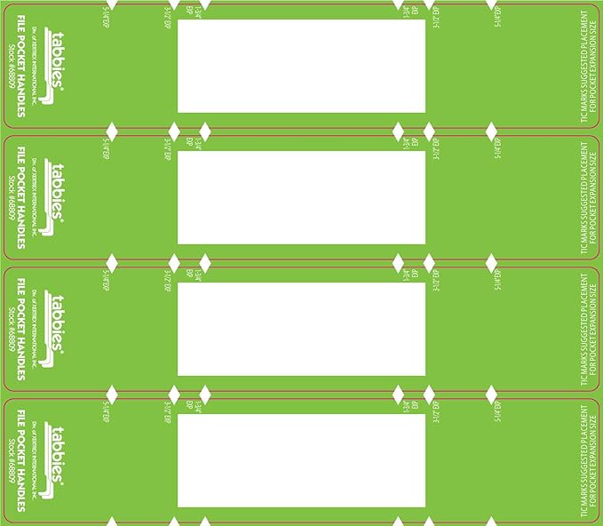 Tabbies File Pocket Handles, 9.63 x 2, Green/White, 4/Sheet, 12 Sheets/Pack