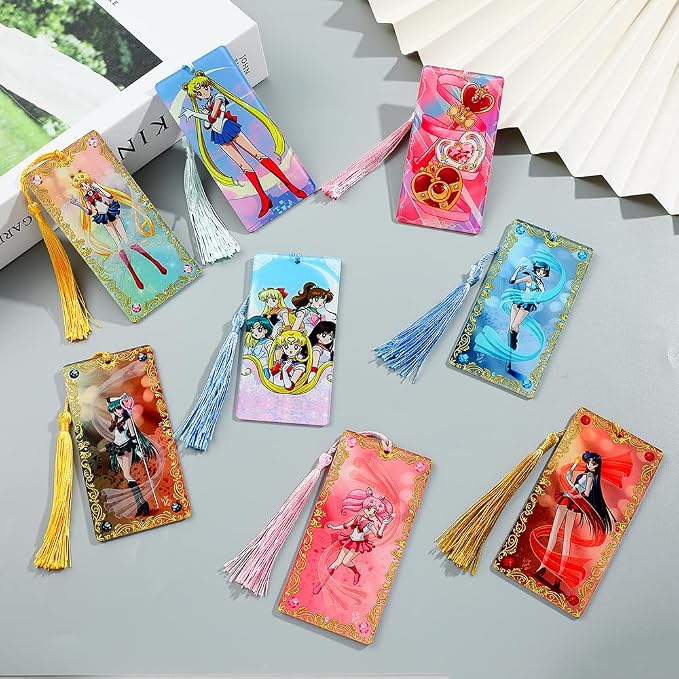 1pc Anime Female Warrior Bookmark - Sailor Cartoon Acrylic Cartoon Bookmarks for Fans Bookworms, Reading Marker Book Accessories, Holiday Gifts, Christmas Gifts (8PCS)