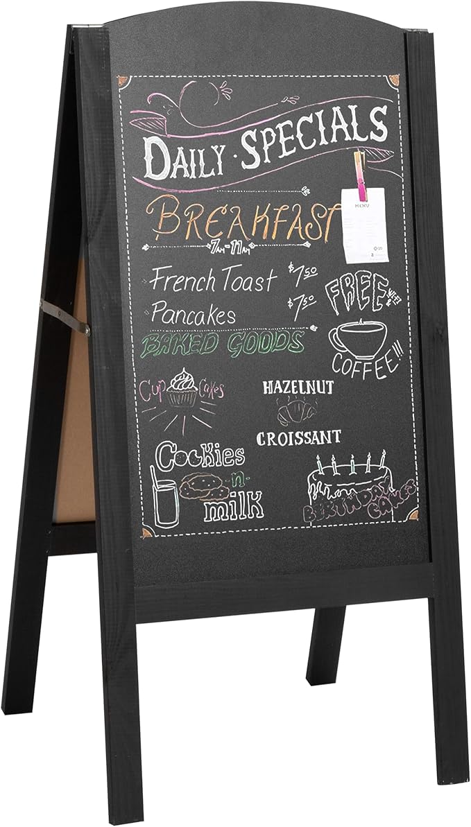 Ilyapa A-Frame Chalkboard Sidewalk Sign - 26x56 inches, Rounded Top Folding Standing Sandwich Sign – Sturdy Freestanding Black Sandwich Board