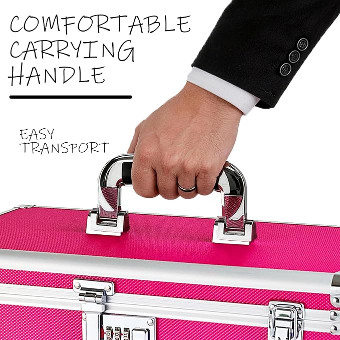 File Storage Cabinet for Legal Size Hanging File Folders, Suspension File Holder, Document Organizer Filing Lockbox in Office and Home with Combination Lock and 10-pack Hanging Files (Pink, Legal)