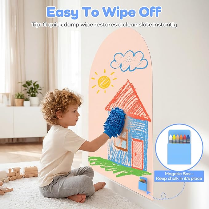 48x32 Magnetic Wall Decal Arch Shape -Black Chalkboard for Kids Playroom & Classroom Heavy Duty Magnetic Base for Building Tiles & Letters | Includes Liquid Chalks & Accessories (Milk Tea)