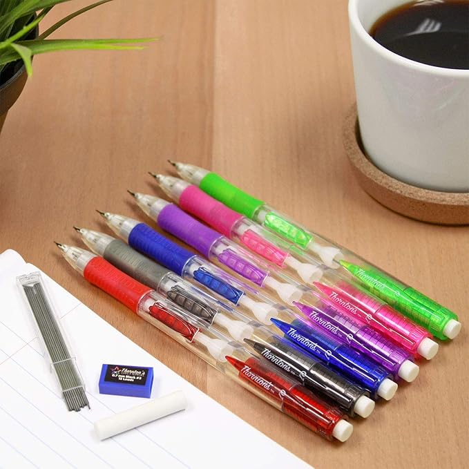 Thornton's Office Supplies ClearGrip Mechanical Pencil Starter Set 0.7mm Assorted Colors Pack of 12 Automatic Drafting Lead Pencil for Fine Drawing & Handwriting