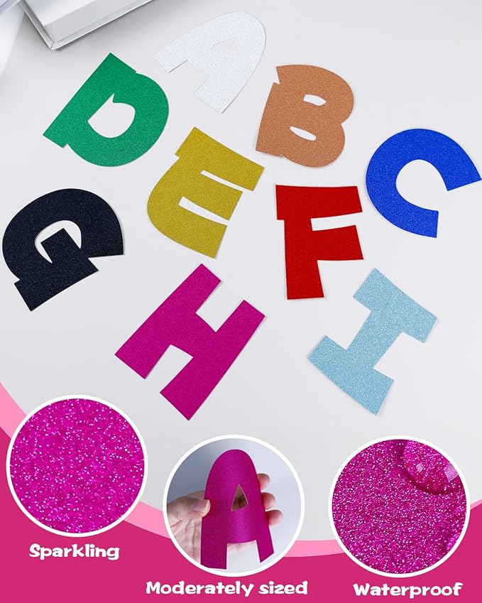 243 Pcs Glitter Bulletin Board Letters Set, 4 Inch Alphabet Poster Board Cardboard Cutouts with Numbers and Punctuation, Classroom School Wall Display Decorations (Hot Pink)