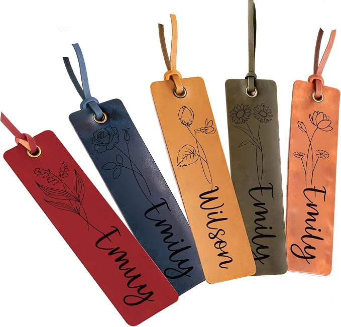 EDSG 3PCS Personalized Bookmark, Leather Bookmark with Birth Flower, Custom Bookmarks for Women, Men, Reading, Book Mark Gifts for Birthday, Christmas, Appreciation Gifts (Style-1, 3PCS)