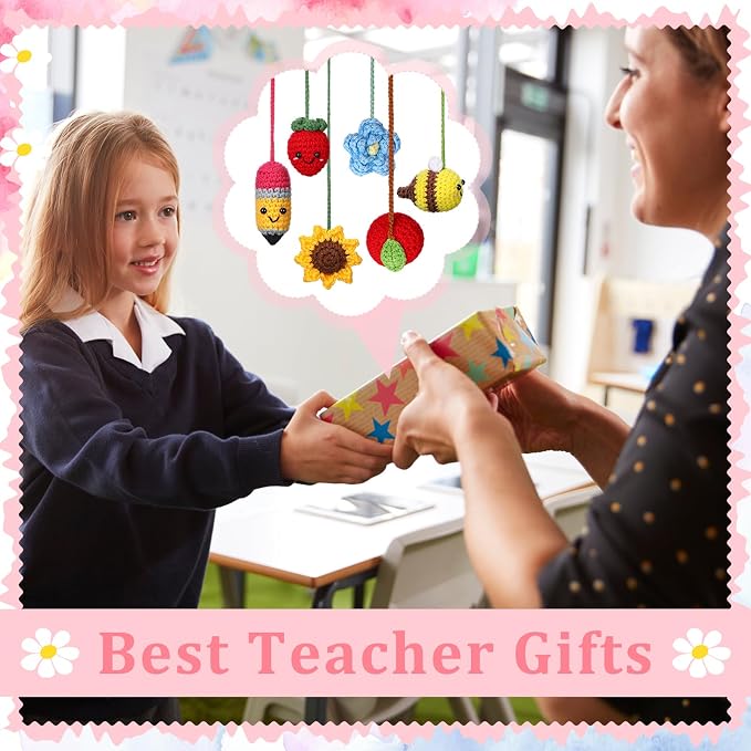 Gueevin 6 Sets Graduation Gifts for Teacher, Teachers Crochet Bookmarks Thank You Gifts for Women Crochet Bookmarks with Cards and OPP Bags for Graduation End of Year Supplies