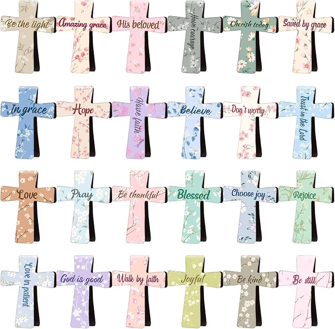 48 Pcs Magnetic Cross Bookmarks Bulk Church Gifts Christian Gifts for Women Bulk Christian Bookmarks Bible Verse Magnetic Page Clips for Women Christmas School Bible Study Group(Floral Style)