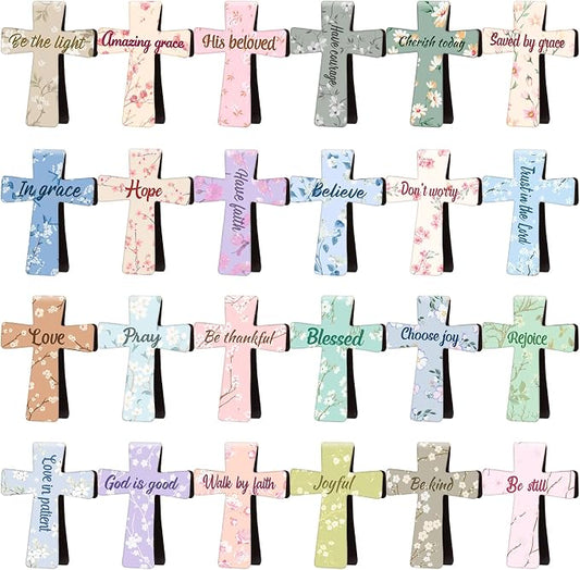 48 Pcs Magnetic Cross Bookmarks Bulk Church Gifts Christian Gifts for Women Bulk Christian Bookmarks Bible Verse Magnetic Page Clips for Women Christmas School Bible Study Group(Floral Style)