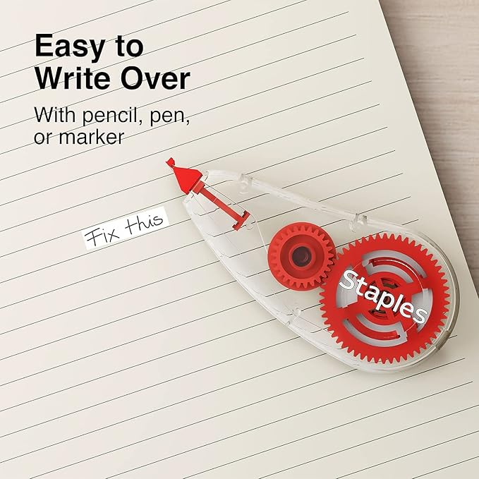 STAPLES Correction Tape, White, 30 Pack – Bulk Instant‑Dry Tape for Offices, Classrooms & Admin Use