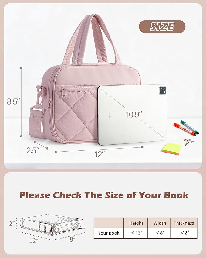 Marscamd Quilted Bible Cover Case with Crossbody Strap and Multiple Pockets, Lightweight Bible Bag for Women, Pink