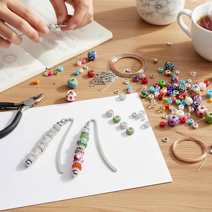 24 Pcs Beadable Bookmarks, DIY Blank Metal Bookmarks for Beads Craft Silver Pendant Charm Gifts for Teachers, Students, Book Lovers, Office Supplies
