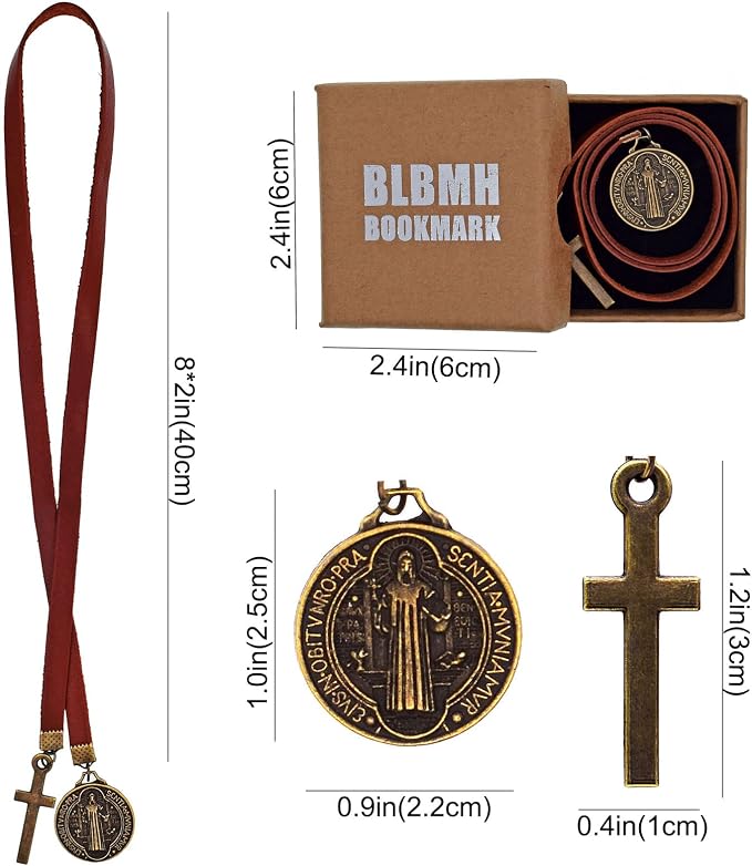 BLBMH Genuine Leather Bible Bookmark with Cross | Catholic Gifts for Men Dad | Christian Book Marker with Ribbon - LB4