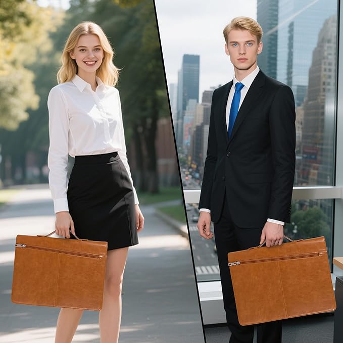Calfinder Personalized Portfolio for Women&Men, Free Name Engrave,Customized Leather Padfolio, Business Portfolio with Zipper and Handle for Ipad, Document