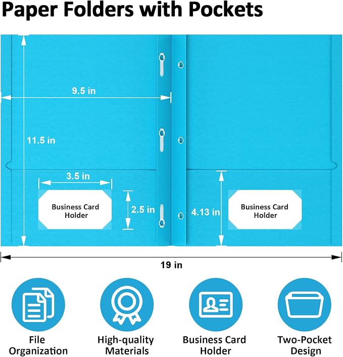 FUCDTEFC Folders with Pockets and Prongs, 6 Pack Colors Pocket Folder with Prongs, Heavy Duty Paper 2 Pocket 3 Prong File Folders with Business Card Slot for Back to School Office Letter Size