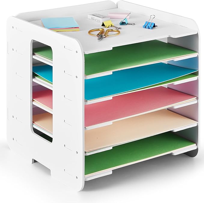 Juexica 6 Tier Scrapbook Paper Organizer 13 x 12.6 x 12.6 Inch Stackable Paper Storage Holder for Desk Desktop File Organizer for Home Office Classroom School