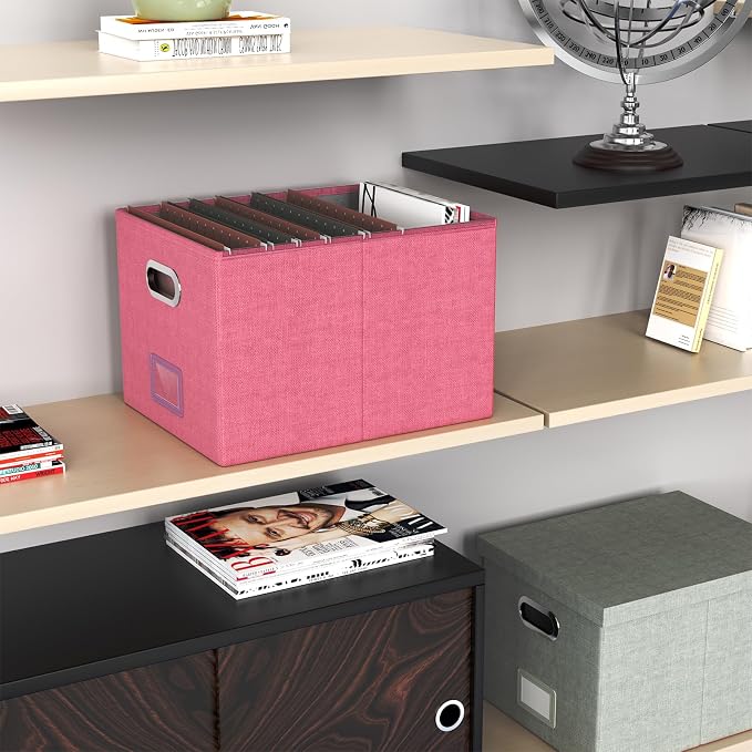Oterri 2 Pack File Storage Organizer Box,Filing Box,Portable File Box with Lid,Fit for Letter/Legal File Folder Storage,Hot-pink-Box only
