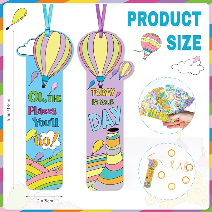 120 Pcs Oh The Places You' ll Go Bookmarks Bulk Oh The Places You' ll Go Party Favors Inspirational Bookmarks Graduation Gifts for Kindergarten Preschool Graduation Birthday Party Supplies