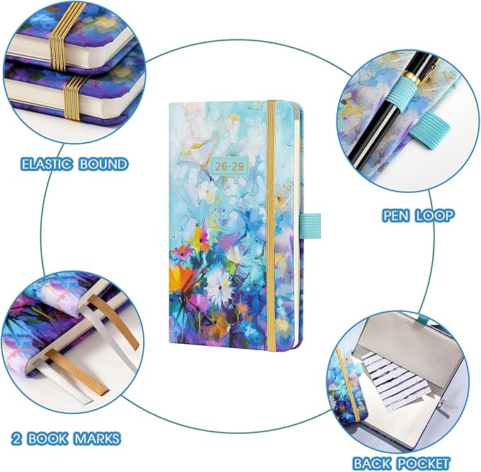 2026-2029 Pocket Planner/Calendar - 3 Year Monthly Planner 2026-2029, July 2026 - June 2029, 6.3" x 3.8", 60 Notes Pages, Inner Pocket, Pen Loop, Elastic Closure, Perfect Organizer for Purse