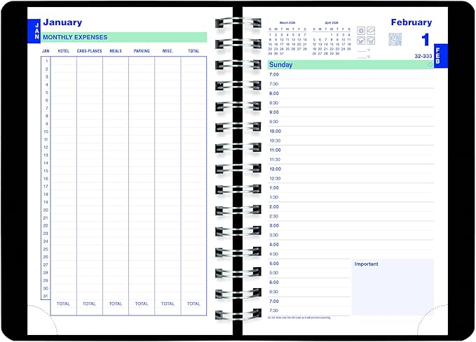 Blueline® 2026 Plan & Link™ Essential Daily Planner, Appointment Book, 12 Months, January to December, 8" x 5", Black (C1504W.81-26)