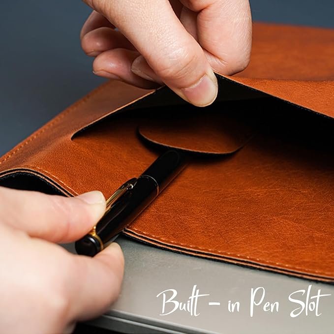 PU Leather A4 File Folder Document Holder for Women, Waterproof Portfolio Envelope Folder Case with Snap Closure, A4 Envelopes Leather Filing Folder Organizer for Women Men Colleagues Staffs - Brown