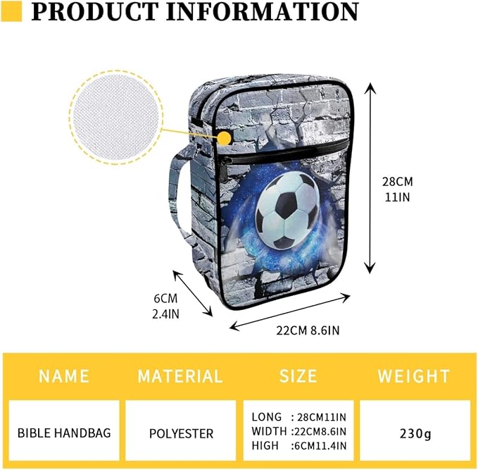 Coldinair Soccer Galaxy Print Bible Cover for Boys,Carrying Book Case Church Bag Bible Tote Bag with Handle and Zippered Pockets