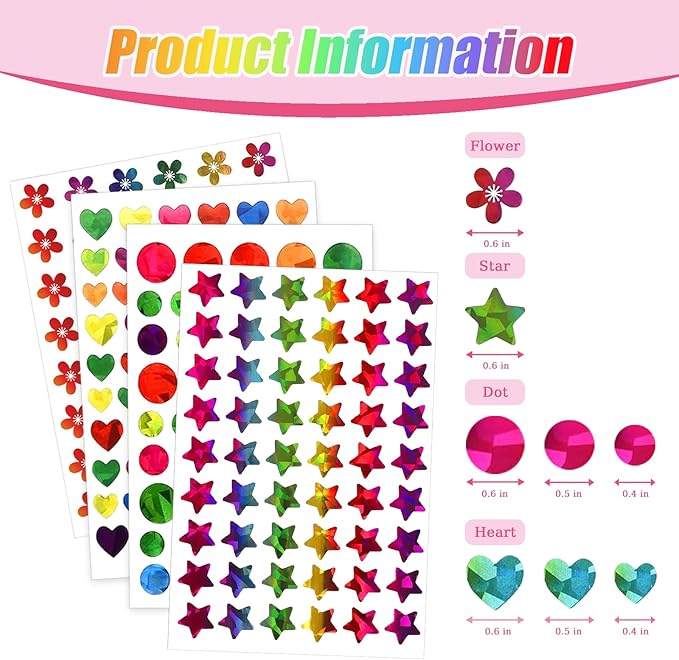 1848 PCS Kids Reward Sticker Set - Stars, Flowers, Hearts & Dots, Small Sparkly Holographic Stickers for Behavior Reward Chart, School Classroom Student Teacher Supplies and DIY Decoration