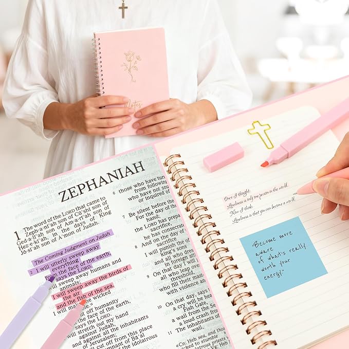 Pink Bible Cover Case for Women Large Bible Cover Bag Bible Study Supplies Accessories Bible Journaling Kit for Girls Women