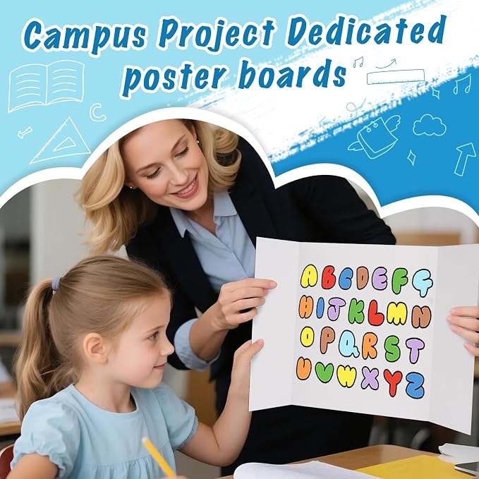 12 Pcs Small Trifold Poster Board, 21.4" x 14" Presentation Board, with Double Sided Tapes and Cardboard, White Corrugated Project Boards/Display Board for School Project/Science Fair Display Boards