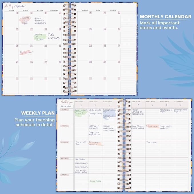 PLANBERRY Teacher Planner – Undated School Year Plan Book for Teachers with Calendars & Lesson Plans – Planner for Classroom Organization & Homeschool – 8”x10.5” Hardcover (Golden Violets)