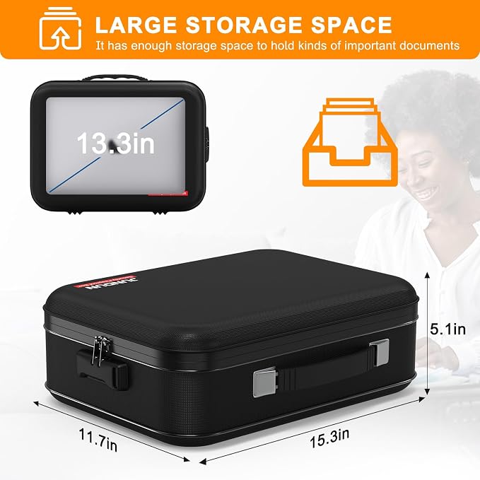 JUNDUN Fireproof Box,Hard Shell Fireproof Safe Box with Lock,Portable Fireproof Safe Storage Box for Letter Size Documents,files,Papers and Passport,Colourful, F880001C