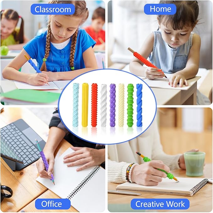8-Pack Textured Silicone Pencil Grips–Sensory Fidget Sleeves for Kids& Adults,ADHD &Autism Anxiety Relief,Quiet Classroom&Travel Fidget Tool for Focus, Fidget Gifts Christmas Stocking Stuffers
