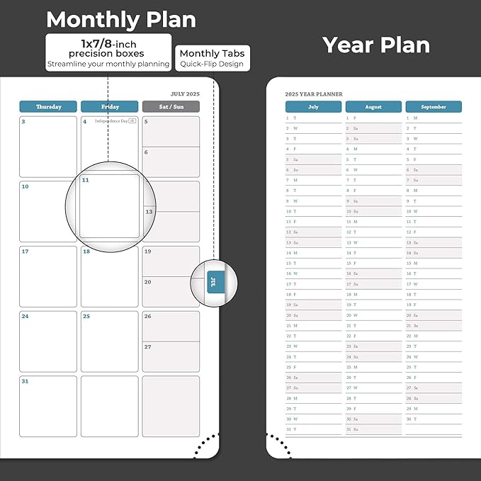 Weekly Monthly 2025-2026 Planner (July 25-Dec 26),6.5"x3.75",18 Months Agenda Plan with Month Tabs & Pocket,Expenses/Note Pages, Academic Calendar with Vegan Leather Cover,Black