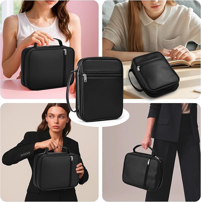 Bible Cover with Durable Handle, Carrying Book Case Church Bag Bible, Protective with Zippered Pocket, Bible Study Accessories Supplies, Gift for Mother Lady Women Men(PU Black)