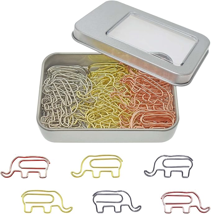 Elephant Shaped Paper Clips Decorative Paperclips, Cute Elephant Office Gifts 60 Pcs