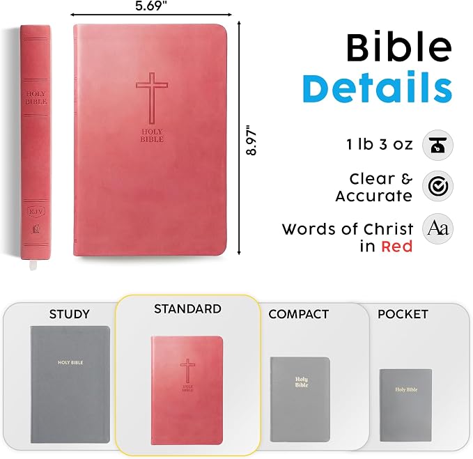 Printualist Personalized KJV Value Thinline Holy Bible with Name Engraved, Red Letter King James Version, Faux Leather Pink Cover, Custom Gift Bible for Christian Celebrations