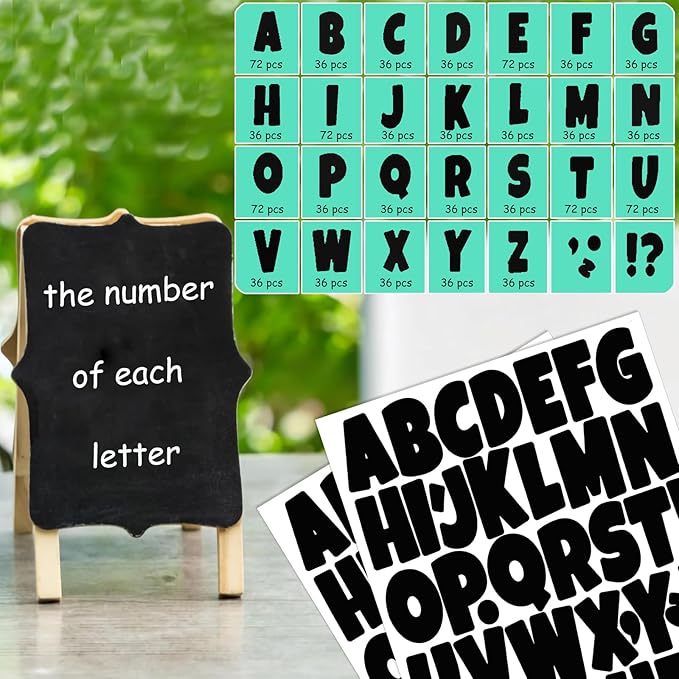 Bemeol 1368 Pieces Bulletin Board Letters 2 Inch Alphabet Letter Stickers Self Adhesive Sticker Letters for Bulletin Poster Board Classroom Mailbox Door Home Decor(Black)