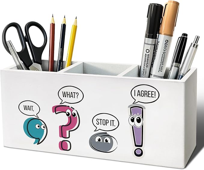 Funny Teacher Pen Pencil Holder, English Teacher Gifts Wood Desk Organizer and Accessories, Funny Grammar English Teachers Classroom Pen Holder Desk Organizer for Office Classroom Tabletop