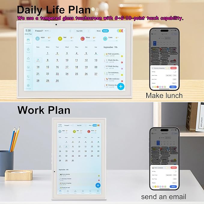 Digital Calendar 10.1'' WiFi Smart Family Calendar,Sync with Google, Apple & Outlook,Touchscreen Interactive Chore Chart & Cloud Photo Frame,Wall Mounted Family Command Center, Ideal Gift for Mom Dad (No Subscription Fees)