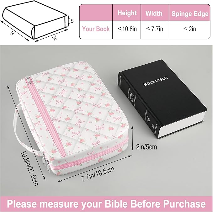 Bible Cover Case for Women, Quilted Bible Cover Bag with Handle for Girls, Bible Carrying Case Study Supplies Accessories for Women