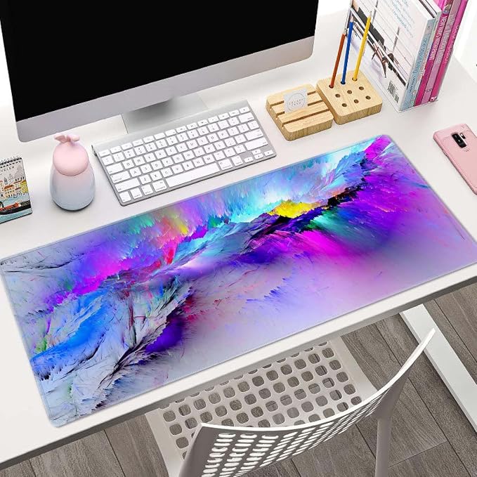 Gaming Mouse Pad Large,Abstract Spray Paint Mouse Pad Gaming Mouse Mat Desk Pad,31.5 x 11.8 Desk Mat Mouse Pads for Desk,Extended Keyboard Mousepad with Non-Slip Base and Stitched Edge