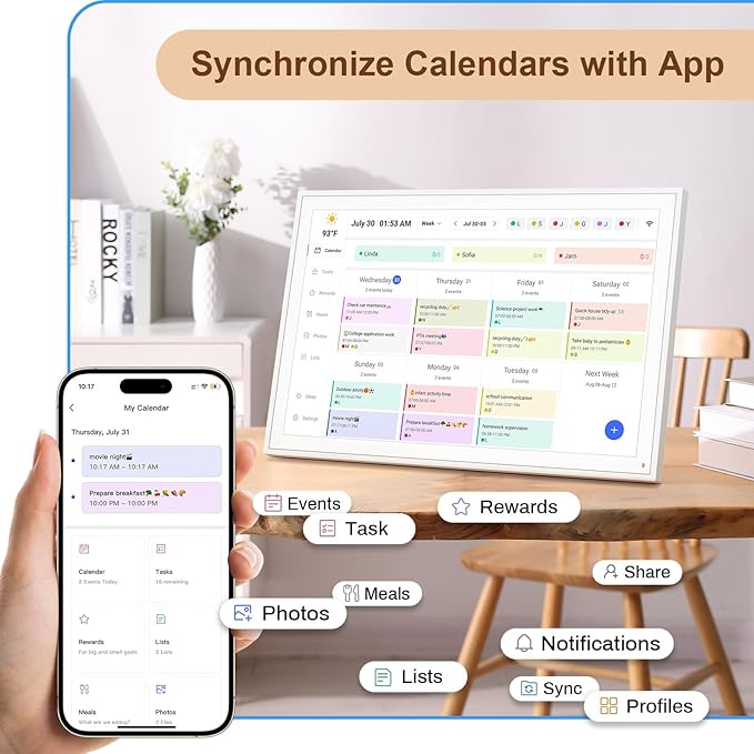 Digital Calendar, Smart WiFi Electronic Calendar&Chore Chart, IPS Touch Screen HD Display for Family Schedules, Share Moments Instantly from Anywhere