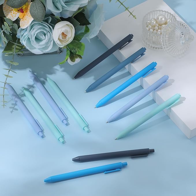 Crtiin 30 Pcs Gel Pens Bulk, 0.5mm Fine Point Black Ink Pens, Retractable Smooth Writing Quick Dry, Colored Aesthetic for School Office Journaling Teacher Appreciation Mother Day (Blue Series)