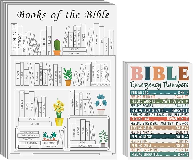 Kosiz 24 Pcs Books of The Bible Stickers Emergency Numbers Sticker Christian Bible Reading Tracker Book Shelf for Women Men Journaling Scripture Study(Bright Style)