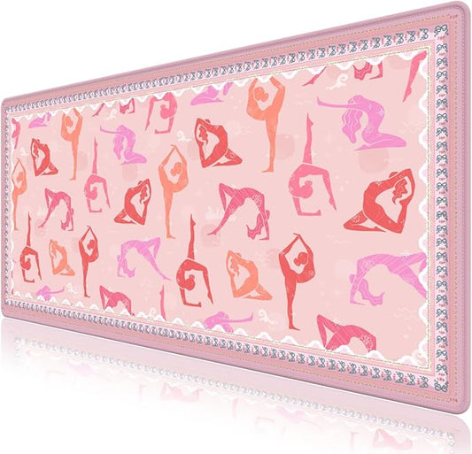 Desk Pad for Keyboard and Mouse, Large Mouse Pad for Desk, Non-Slip Keyboard Mat, Computer Mats for Desk, Desk Pad with Stitched Edges for Office, Gaming I Gift for Yoga Dancing Girl