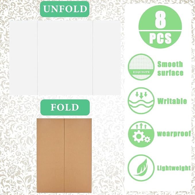 LonlyEagle 36” x 48” Trifold Poster Board，White Corrugated Project Boards for Presentations, Science Fair, School Projects, Event Displays and Trifold Picture Board，8 Pack
